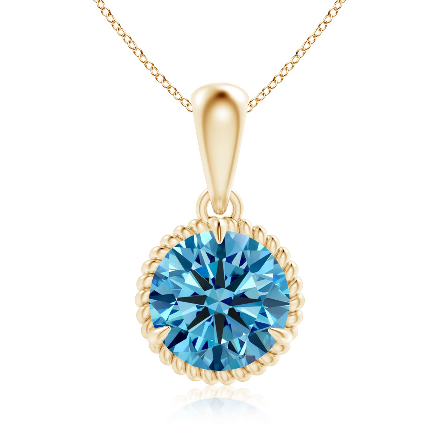 Angara 2.01 CTW Rope-Framed Claw-Set Fancy Intense Blue Diamond Solitaire Pendant in 18K Yellow Gold