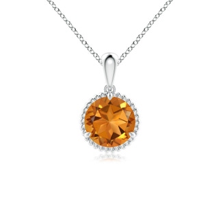 7mm AAA Rope-Framed Claw-Set Citrine Solitaire Pendant in 9K White Gold