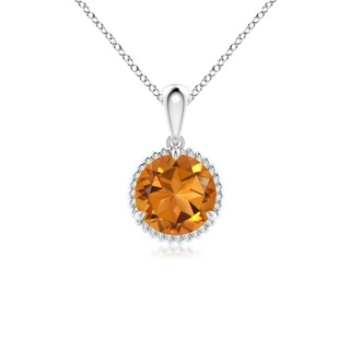 7mm AAA Rope-Framed Claw-Set Citrine Solitaire Pendant in White Gold