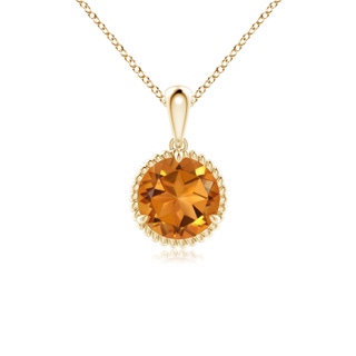 7mm AAA Rope-Framed Claw-Set Citrine Solitaire Pendant in Yellow Gold