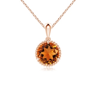 7mm AAAA Rope-Framed Claw-Set Citrine Solitaire Pendant in Rose Gold