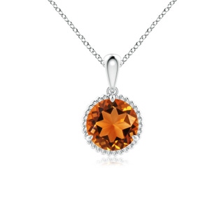 7mm AAAA Rope-Framed Claw-Set Citrine Solitaire Pendant in White Gold