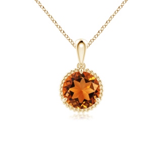 7mm AAAA Rope-Framed Claw-Set Citrine Solitaire Pendant in Yellow Gold