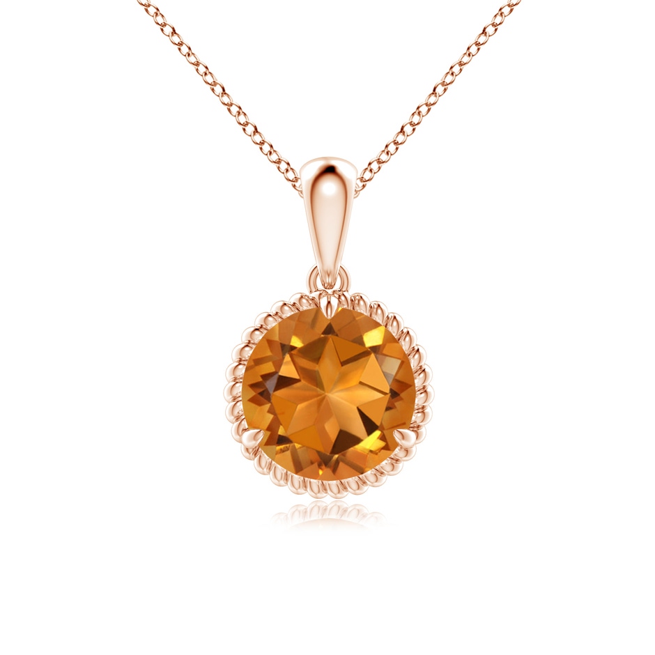 8mm AAA Rope-Framed Claw-Set Citrine Solitaire Pendant in Rose Gold 