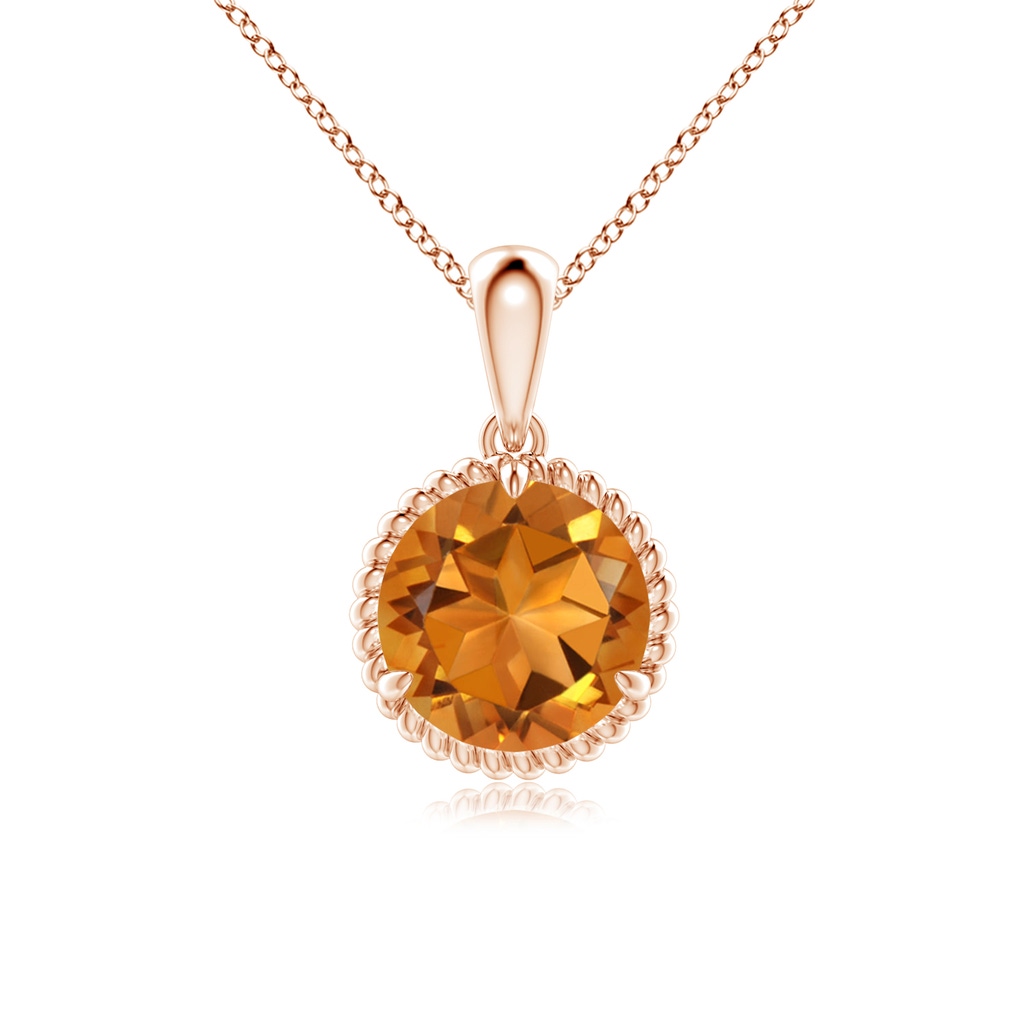 8mm AAA Rope-Framed Claw-Set Citrine Solitaire Pendant in Rose Gold
