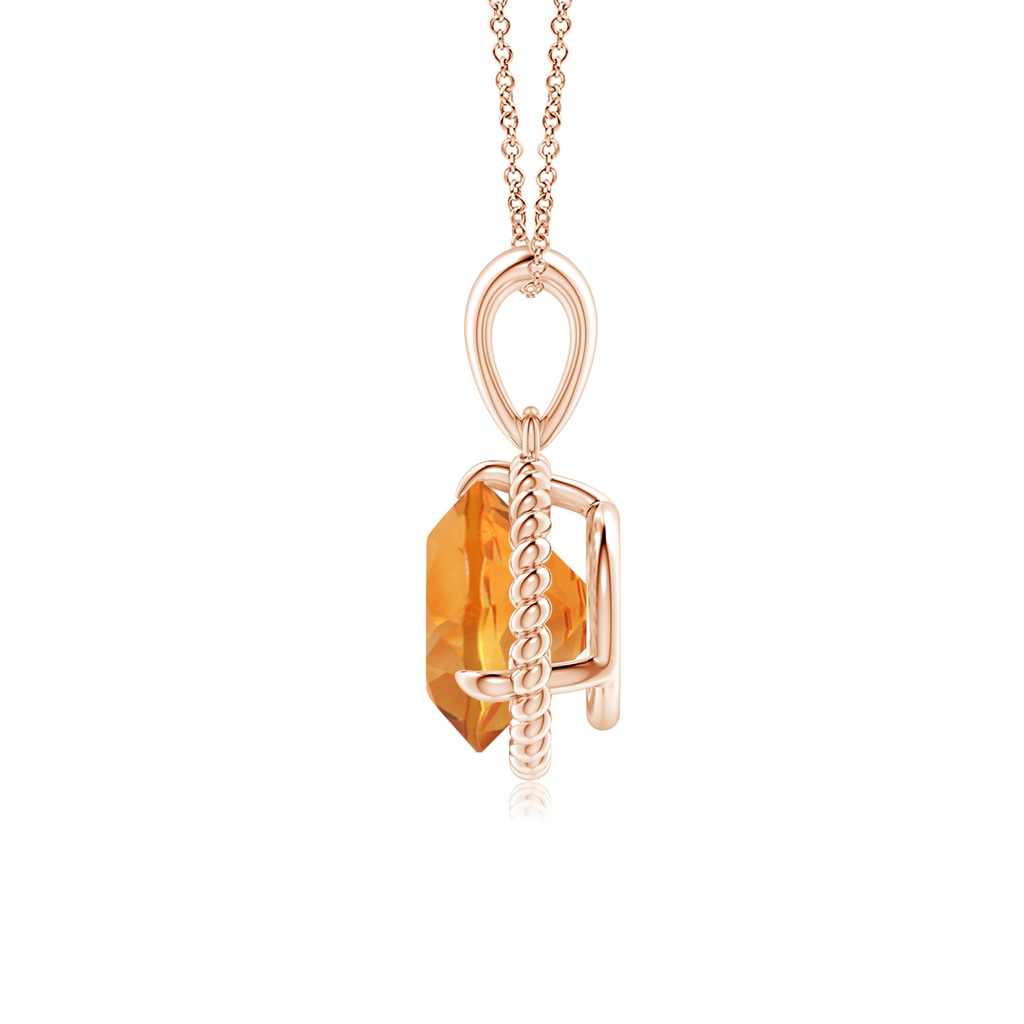 8mm AAA Rope-Framed Claw-Set Citrine Solitaire Pendant in Rose Gold Side-1