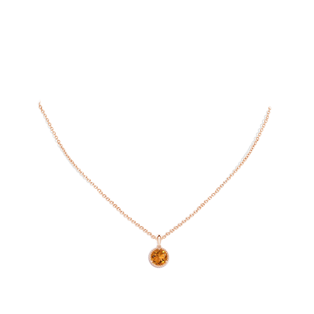 8mm AAA Rope-Framed Claw-Set Citrine Solitaire Pendant in Rose Gold Body-Neck