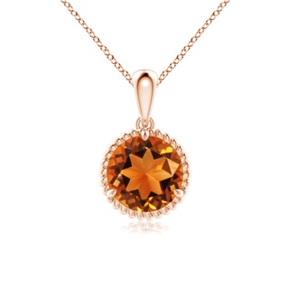 8mm AAAA Rope-Framed Claw-Set Citrine Solitaire Pendant in Rose Gold