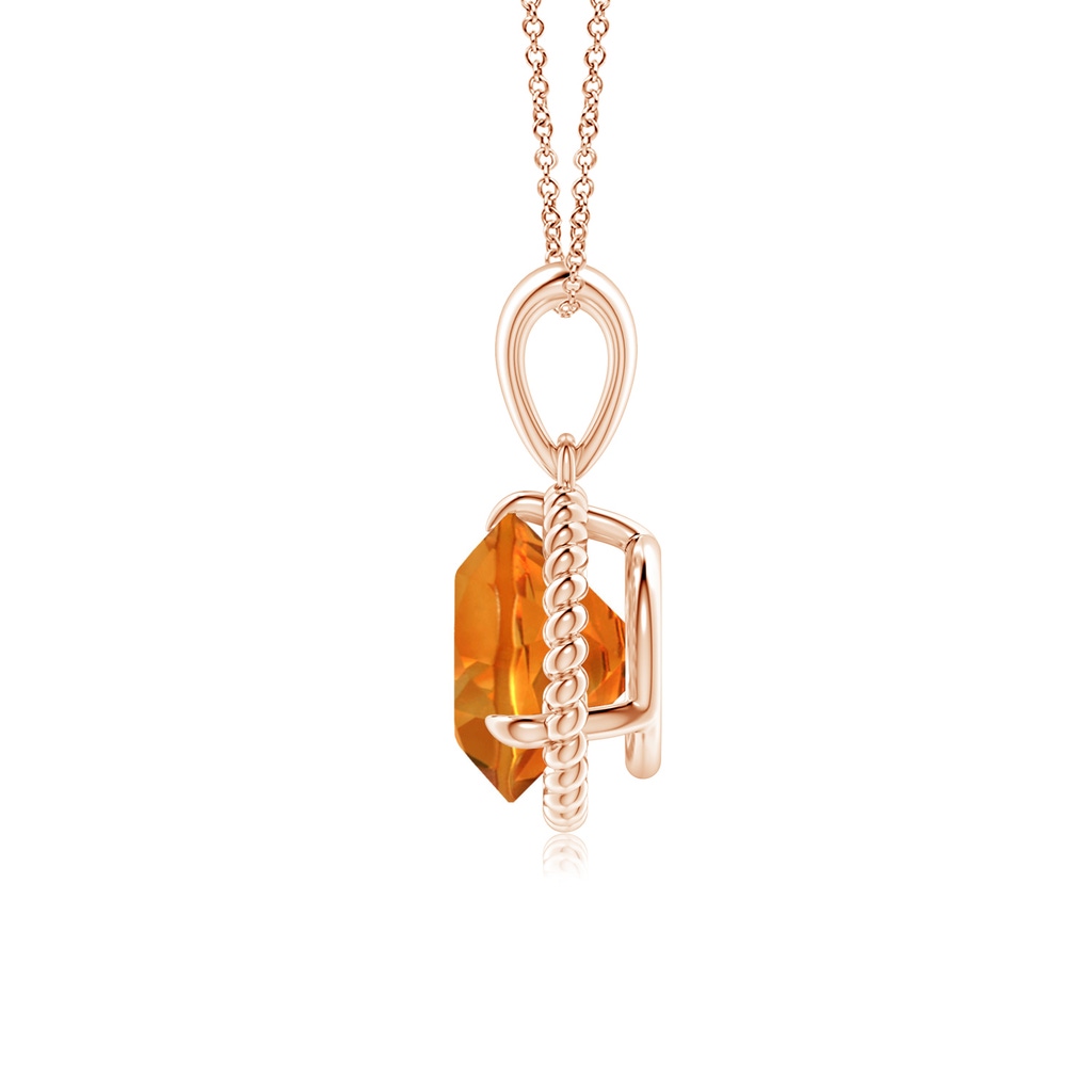 8mm AAAA Rope-Framed Claw-Set Citrine Solitaire Pendant in Rose Gold Side-1