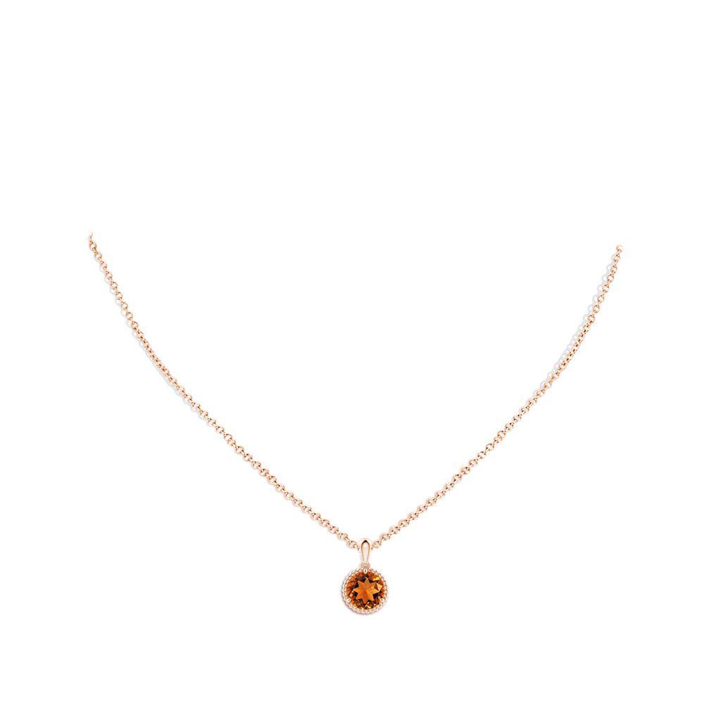 8mm AAAA Rope-Framed Claw-Set Citrine Solitaire Pendant in Rose Gold Body-Neck