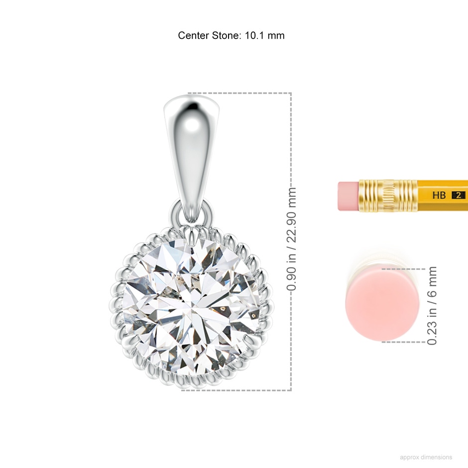 10.1mm HSI2 Rope-Framed Claw-Set Diamond Solitaire Pendant in P950 Platinum ruler