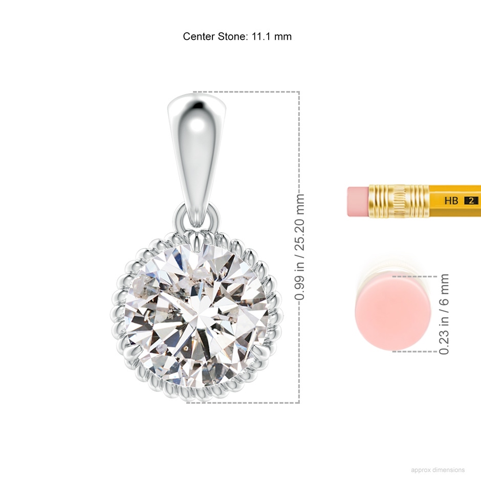 11.1mm IJI1I2 Rope-Framed Claw-Set Diamond Solitaire Pendant in P950 Platinum ruler
