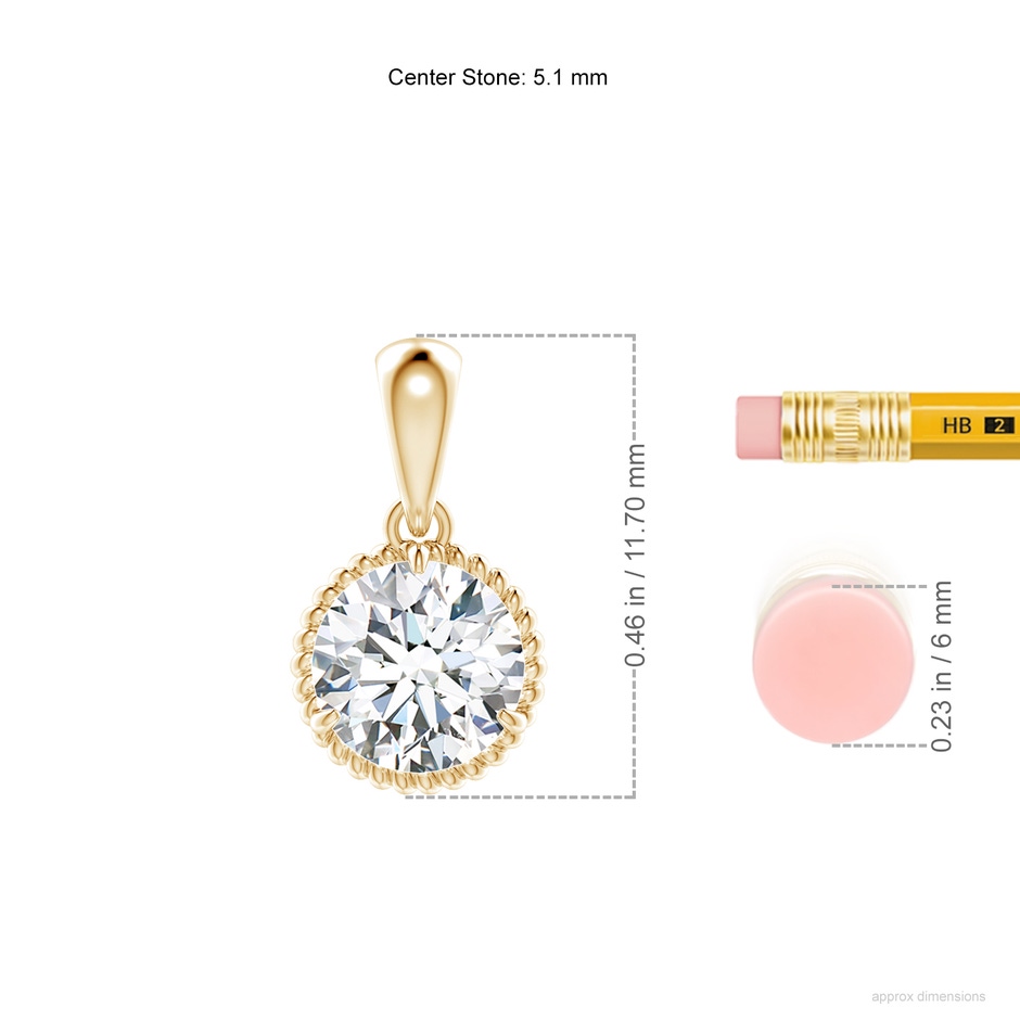 5.1mm GVS2 Rope-Framed Claw-Set Diamond Solitaire Pendant in Yellow Gold ruler