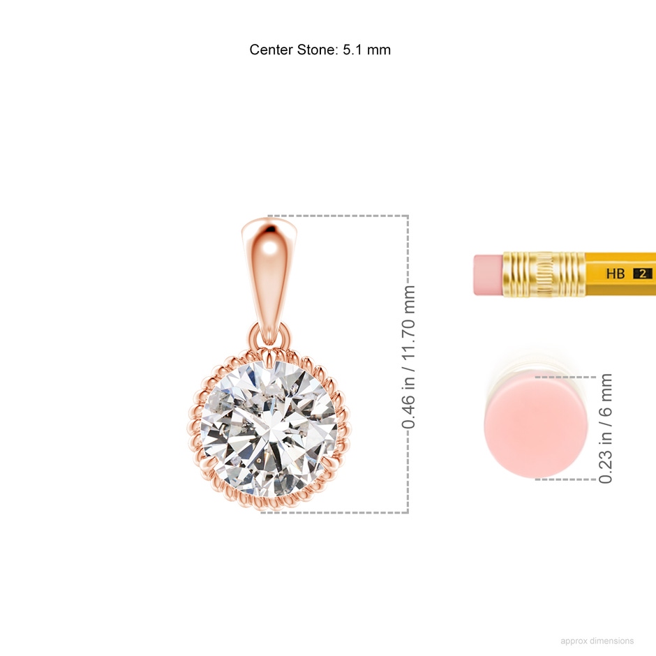 5.1mm IJI1I2 Rope-Framed Claw-Set Diamond Solitaire Pendant in Rose Gold ruler