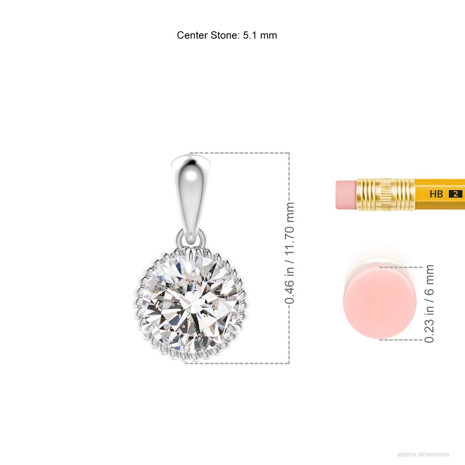 5.1mm IJI1I2 Rope-Framed Claw-Set Diamond Solitaire Pendant in White Gold ruler