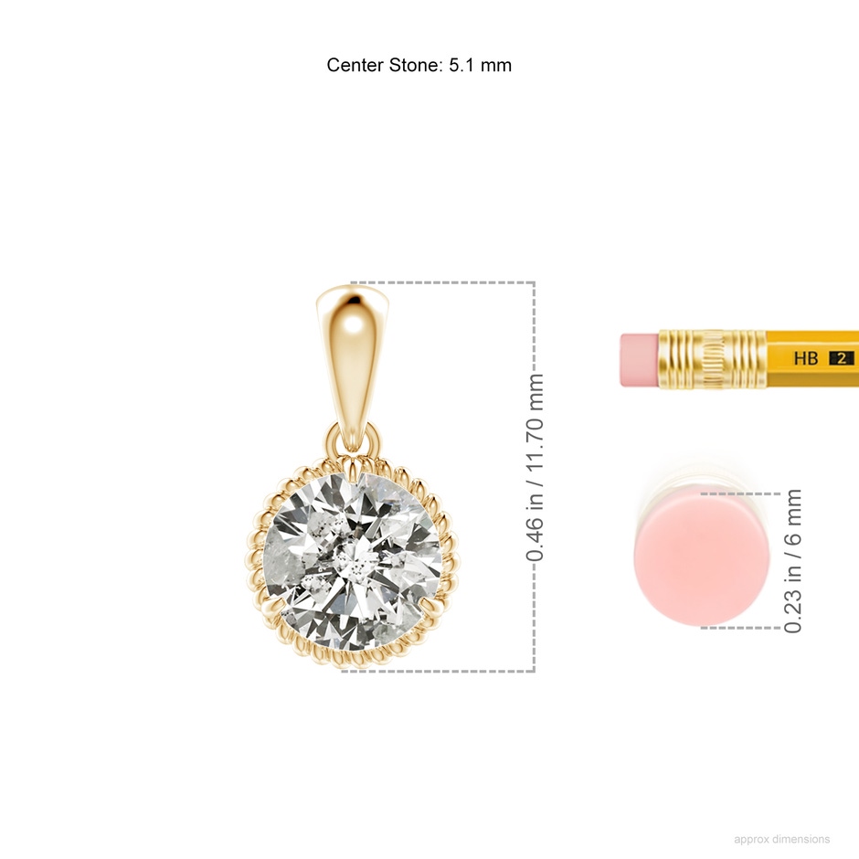 5.1mm KI3 Rope-Framed Claw-Set Diamond Solitaire Pendant in Yellow Gold ruler