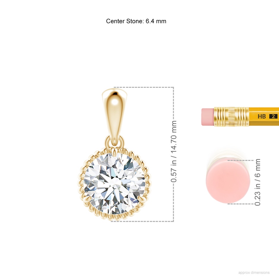 6.4mm GVS2 Rope-Framed Claw-Set Diamond Solitaire Pendant in Yellow Gold ruler