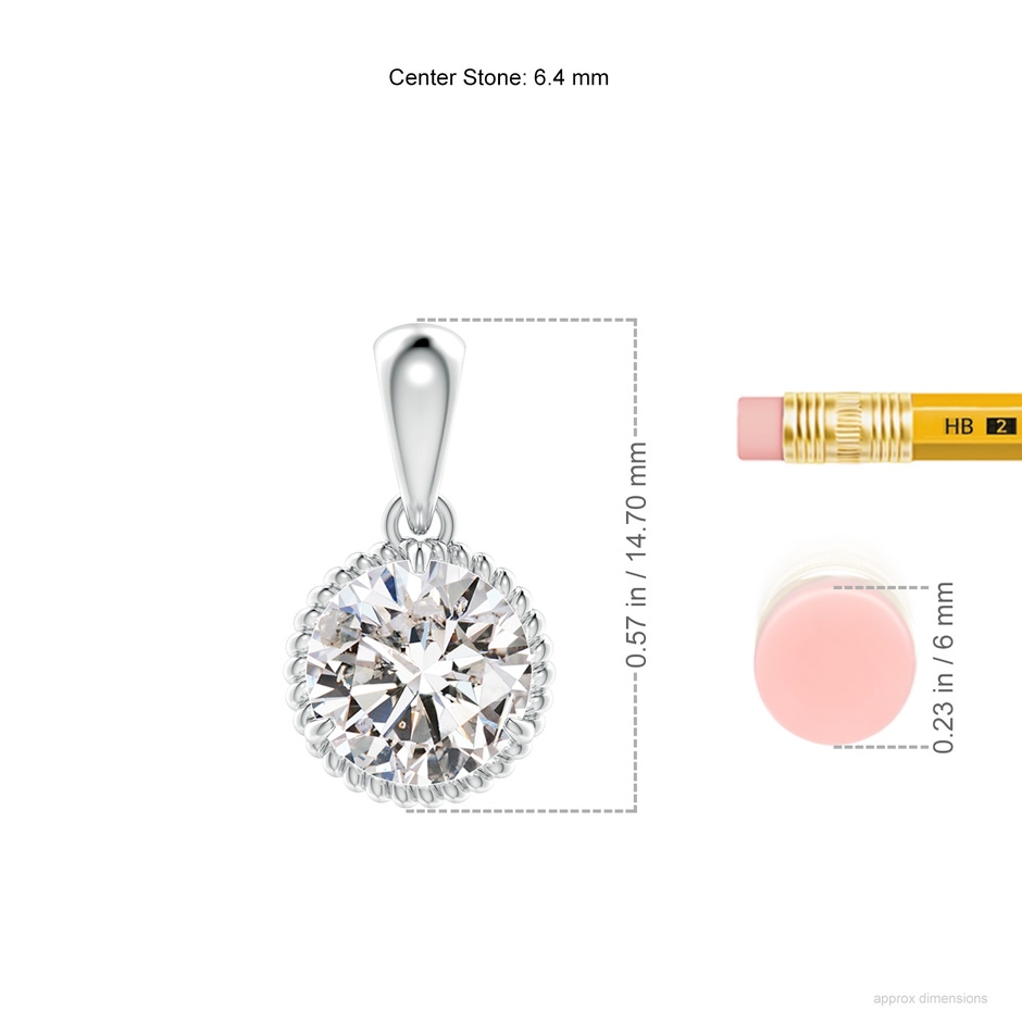 6.4mm IJI1I2 Rope-Framed Claw-Set Diamond Solitaire Pendant in White Gold ruler