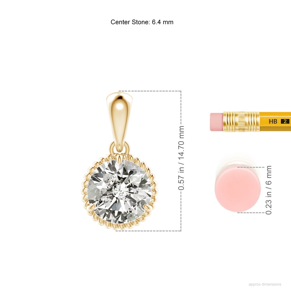 6.4mm KI3 Rope-Framed Claw-Set Diamond Solitaire Pendant in Yellow Gold ruler