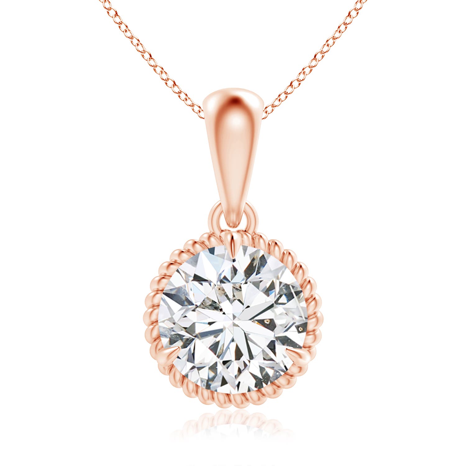 8.1mm HSI2 Rope-Framed Claw-Set Diamond Solitaire Pendant in Rose Gold