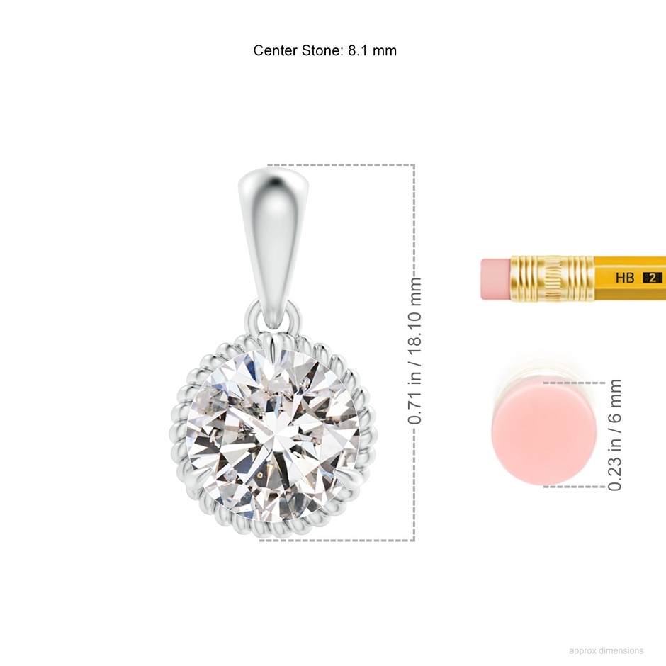 8.1mm IJI1I2 Rope-Framed Claw-Set Diamond Solitaire Pendant in P950 Platinum ruler