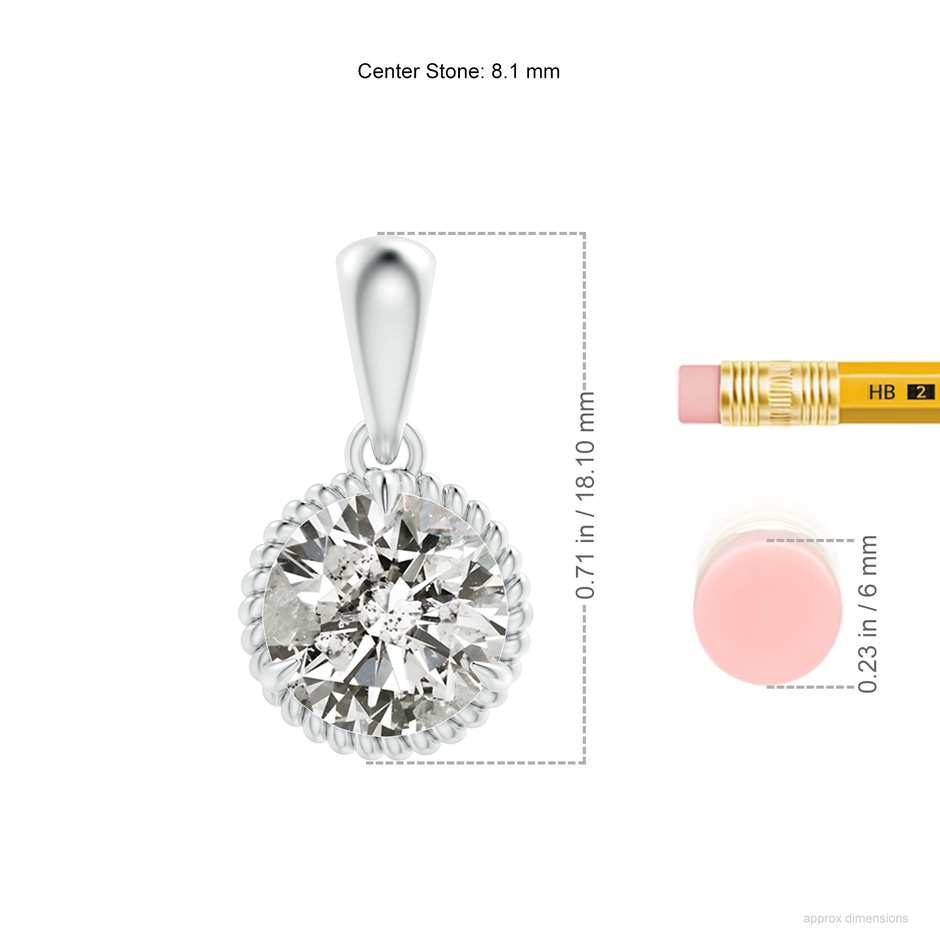 8.1mm KI3 Rope-Framed Claw-Set Diamond Solitaire Pendant in White Gold ruler