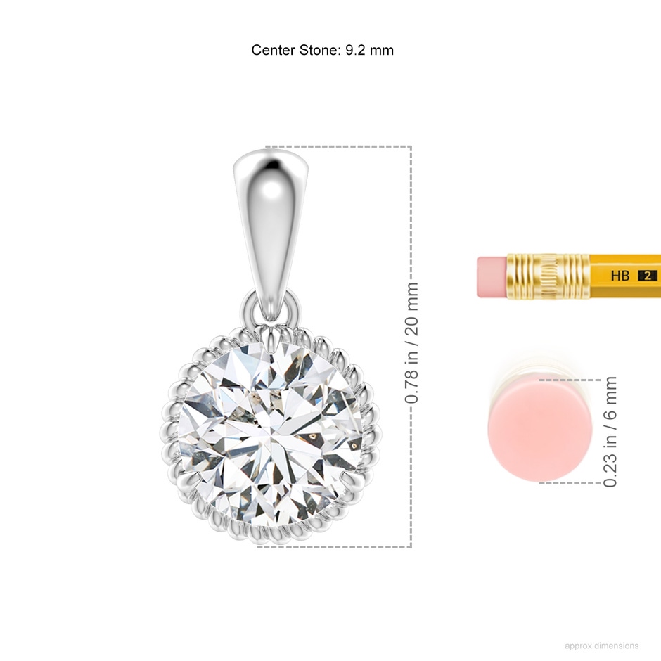 9.2mm HSI2 Rope-Framed Claw-Set Diamond Solitaire Pendant in P950 Platinum ruler
