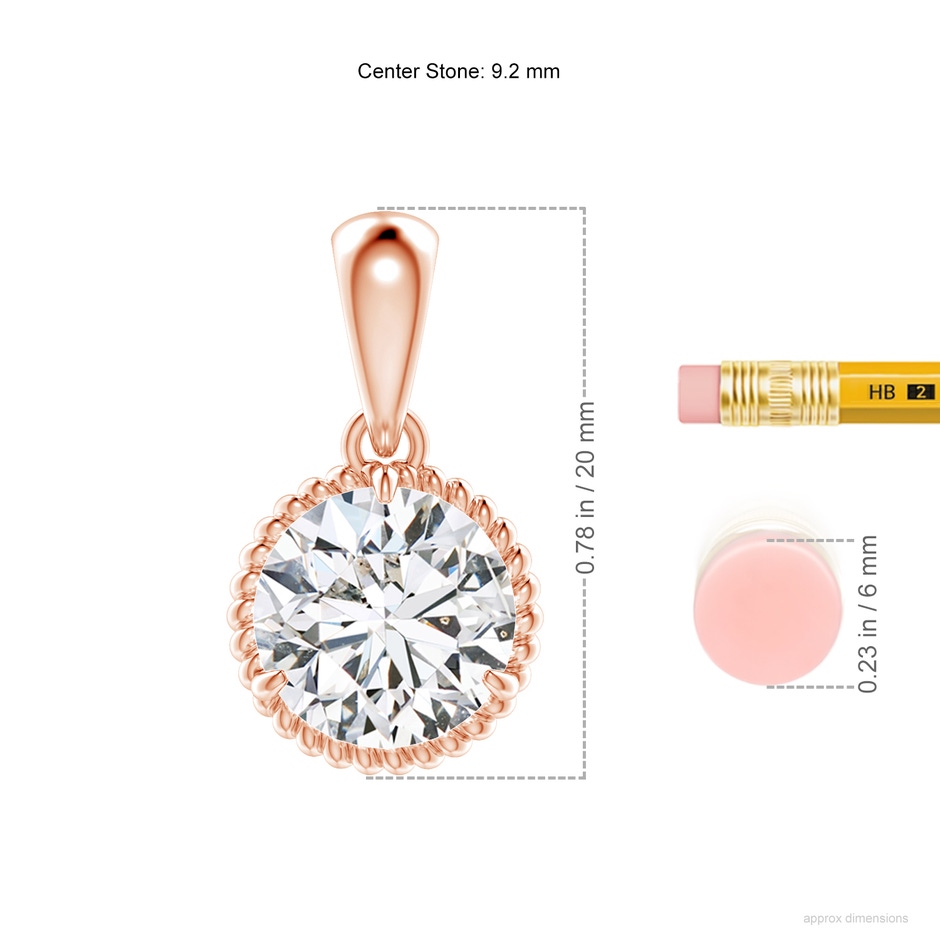 9.2mm HSI2 Rope-Framed Claw-Set Diamond Solitaire Pendant in Rose Gold ruler
