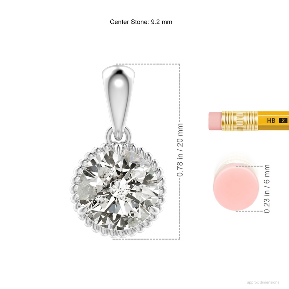 9.2mm KI3 Rope-Framed Claw-Set Diamond Solitaire Pendant in P950 Platinum ruler