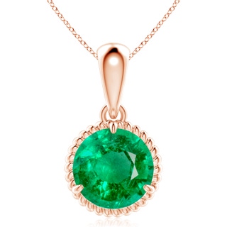 10mm AAA Rope-Framed Claw-Set Emerald Solitaire Pendant in Rose Gold