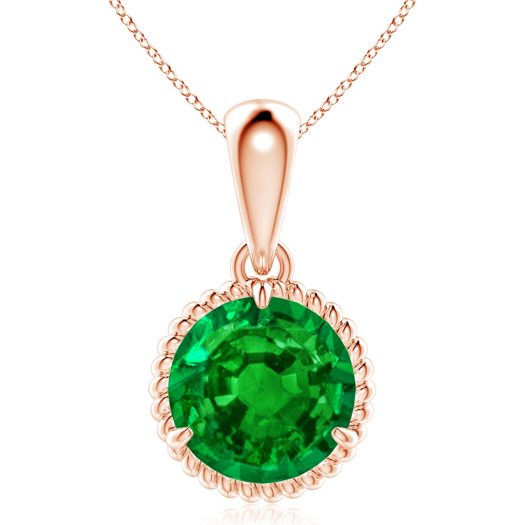 10mm AAAA Rope-Framed Claw-Set Emerald Solitaire Pendant in Rose Gold