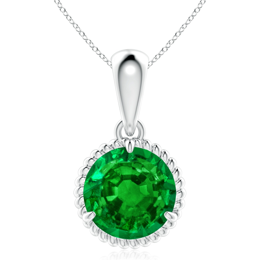10mm AAAA Rope-Framed Claw-Set Emerald Solitaire Pendant in S999 Silver
