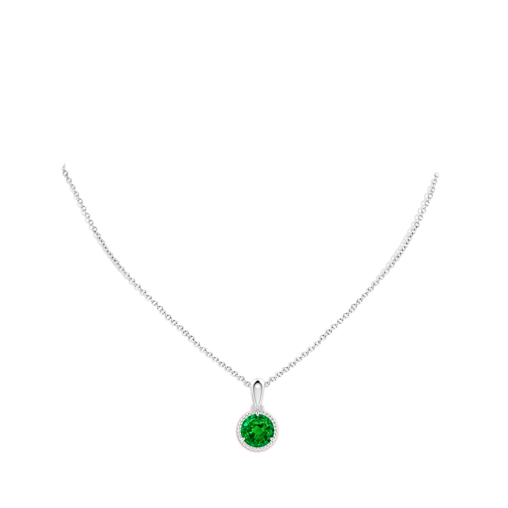 10mm AAAA Rope-Framed Claw-Set Emerald Solitaire Pendant in S999 Silver pen