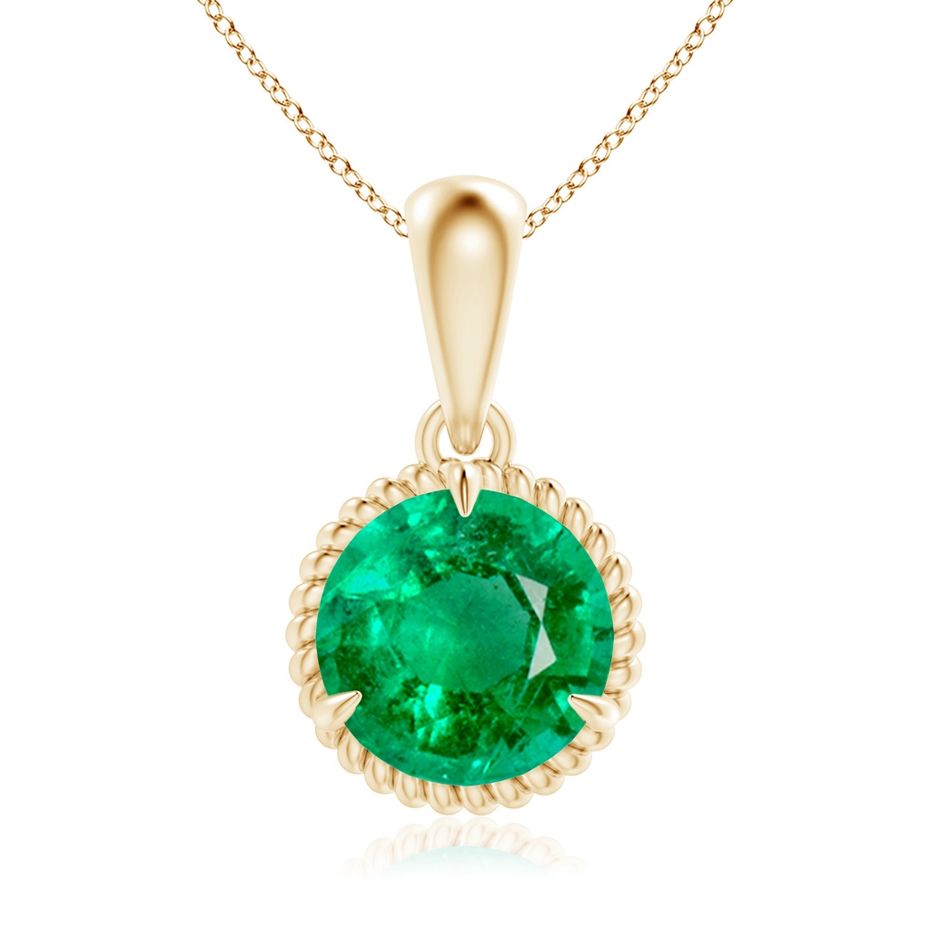 8mm AAA Rope-Framed Claw-Set Emerald Solitaire Pendant in Yellow Gold 