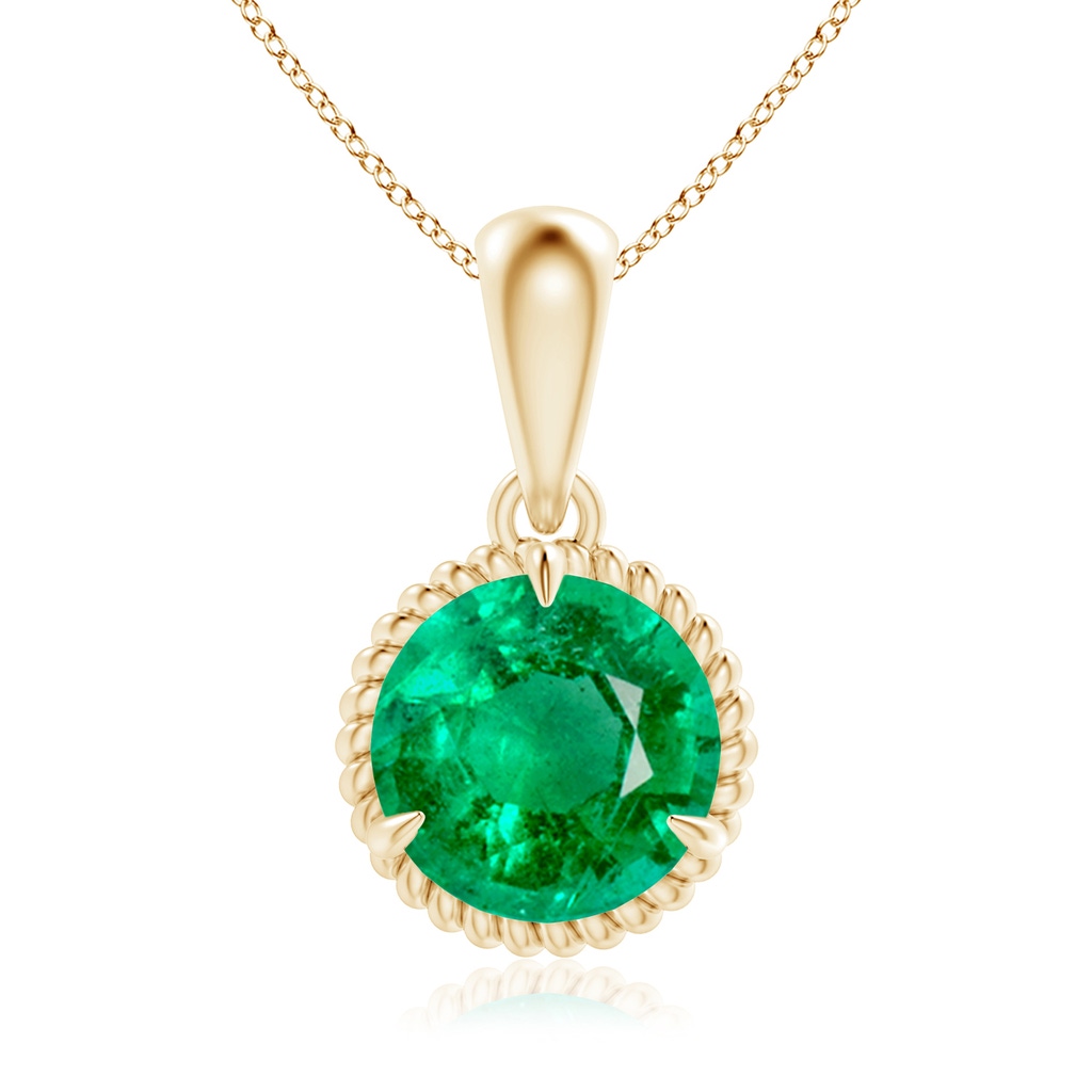 8mm AAA Rope-Framed Claw-Set Emerald Solitaire Pendant in Yellow Gold