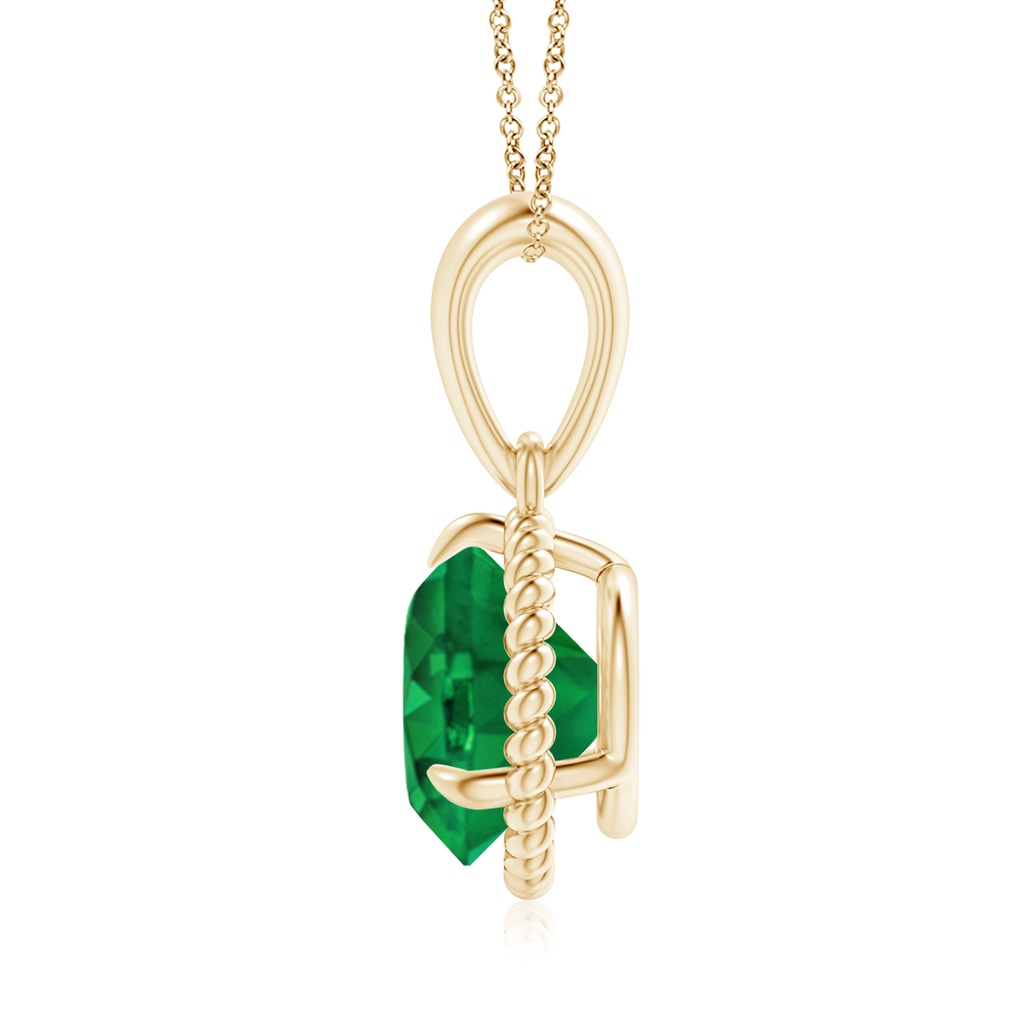 8mm AAA Rope-Framed Claw-Set Emerald Solitaire Pendant in Yellow Gold Side 199