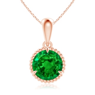 8mm AAAA Rope-Framed Claw-Set Emerald Solitaire Pendant in 10K Rose Gold