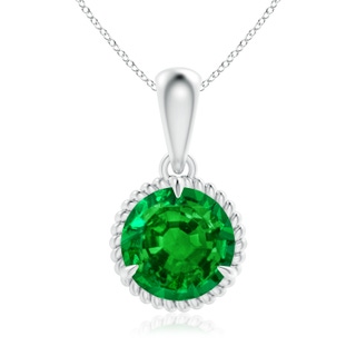 8mm AAAA Rope-Framed Claw-Set Emerald Solitaire Pendant in P950 Platinum
