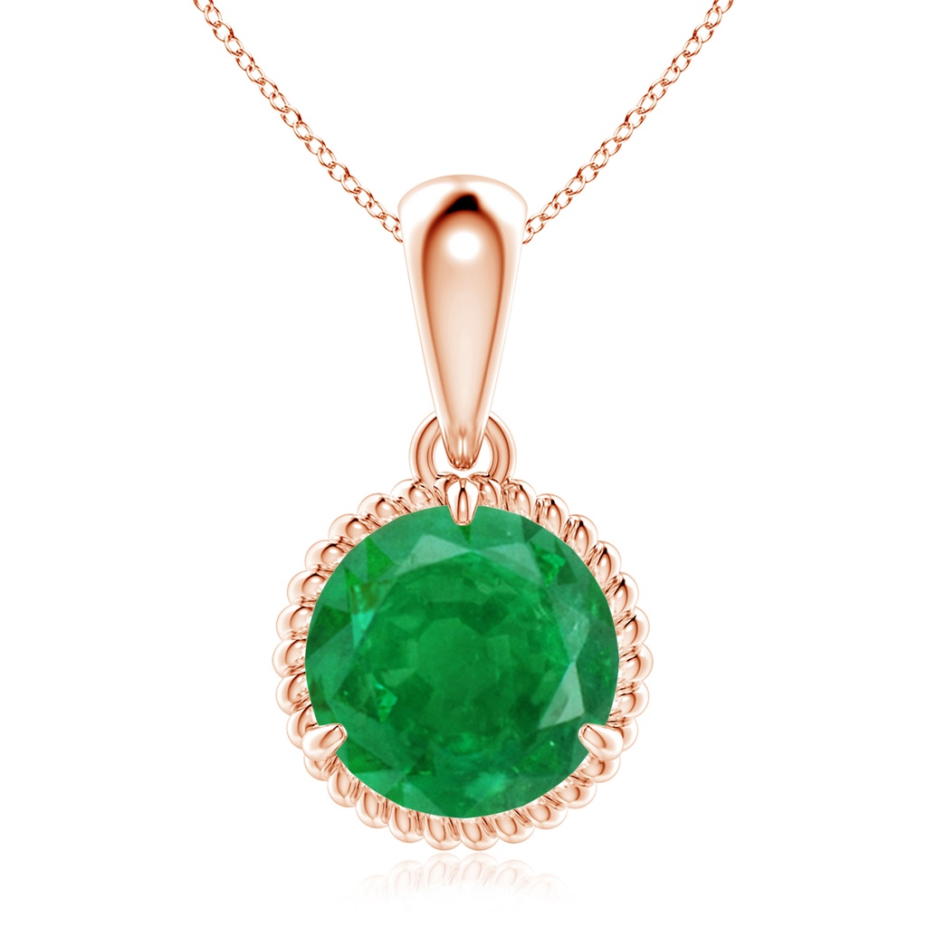 9mm AA Rope-Framed Claw-Set Emerald Solitaire Pendant in Rose Gold