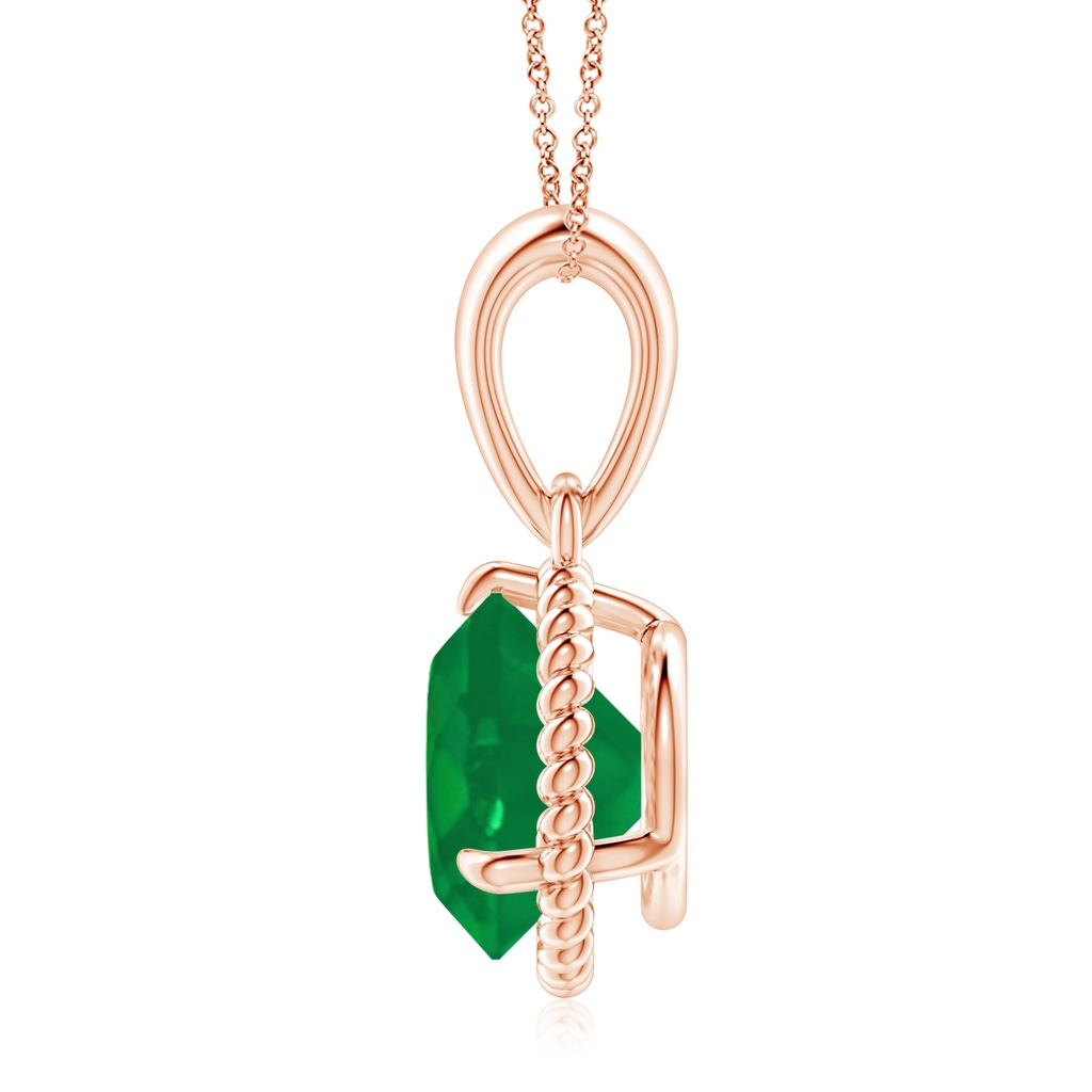 9mm AA Rope-Framed Claw-Set Emerald Solitaire Pendant in Rose Gold Side 199