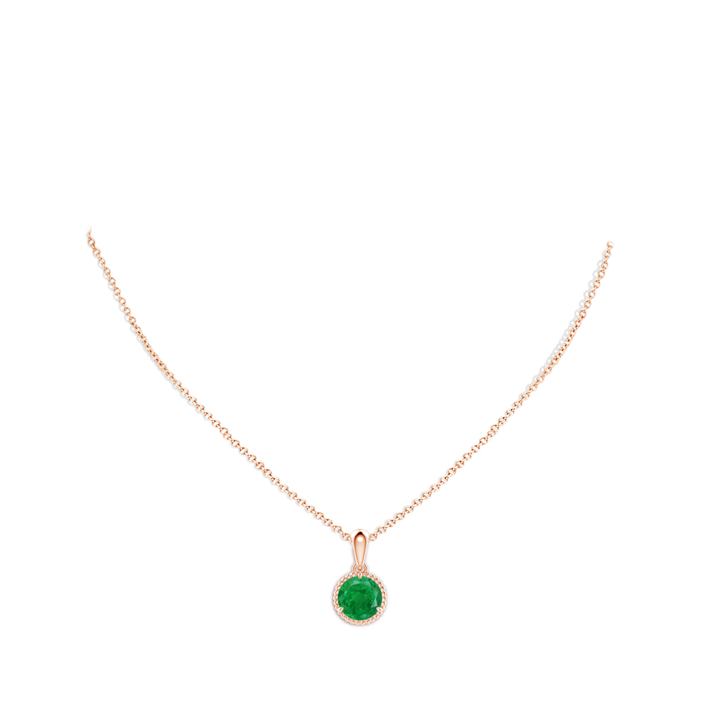 9mm AA Rope-Framed Claw-Set Emerald Solitaire Pendant in Rose Gold pen