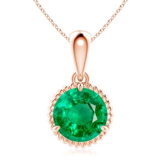 9mm AAA Rope-Framed Claw-Set Emerald Solitaire Pendant in Rose Gold