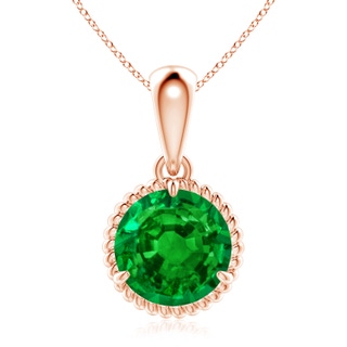 9mm AAAA Rope-Framed Claw-Set Emerald Solitaire Pendant in Rose Gold