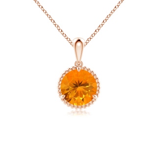 7mm AA Rope-Framed Claw-Set Fire Opal Solitaire Pendant in 9K Rose Gold
