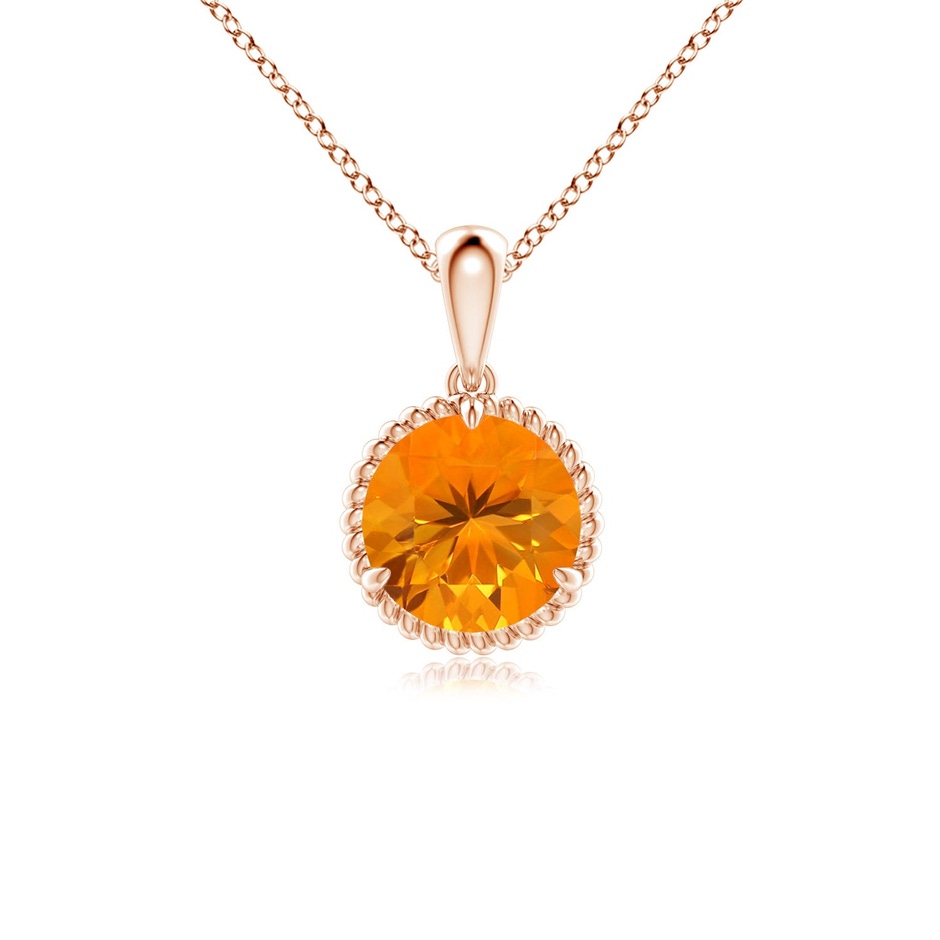 7mm AA Rope-Framed Claw-Set Fire Opal Solitaire Pendant in Rose Gold 
