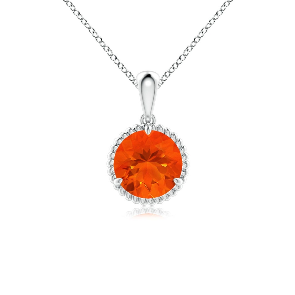 7mm AAA Rope-Framed Claw-Set Fire Opal Solitaire Pendant in 18K White Gold 