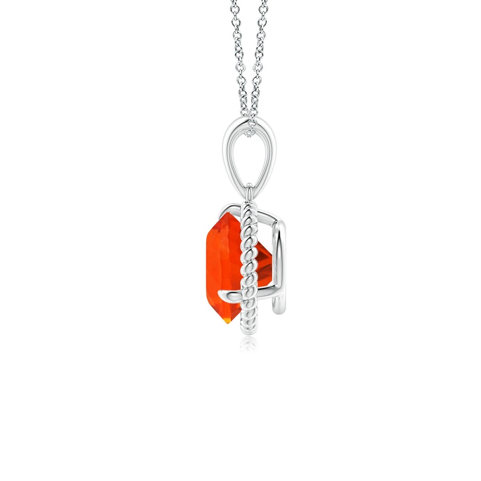 7mm AAA Rope-Framed Claw-Set Fire Opal Solitaire Pendant in 18K White Gold side 199
