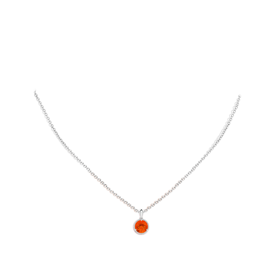 7mm AAA Rope-Framed Claw-Set Fire Opal Solitaire Pendant in 18K White Gold pen