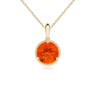7mm AAA Rope-Framed Claw-Set Fire Opal Solitaire Pendant in 9K Yellow Gold