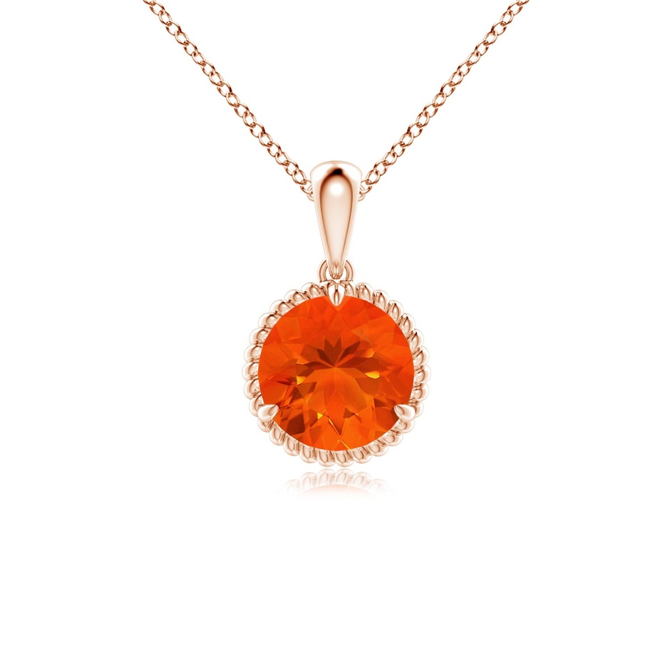 7mm AAA Rope-Framed Claw-Set Fire Opal Solitaire Pendant in Rose Gold 